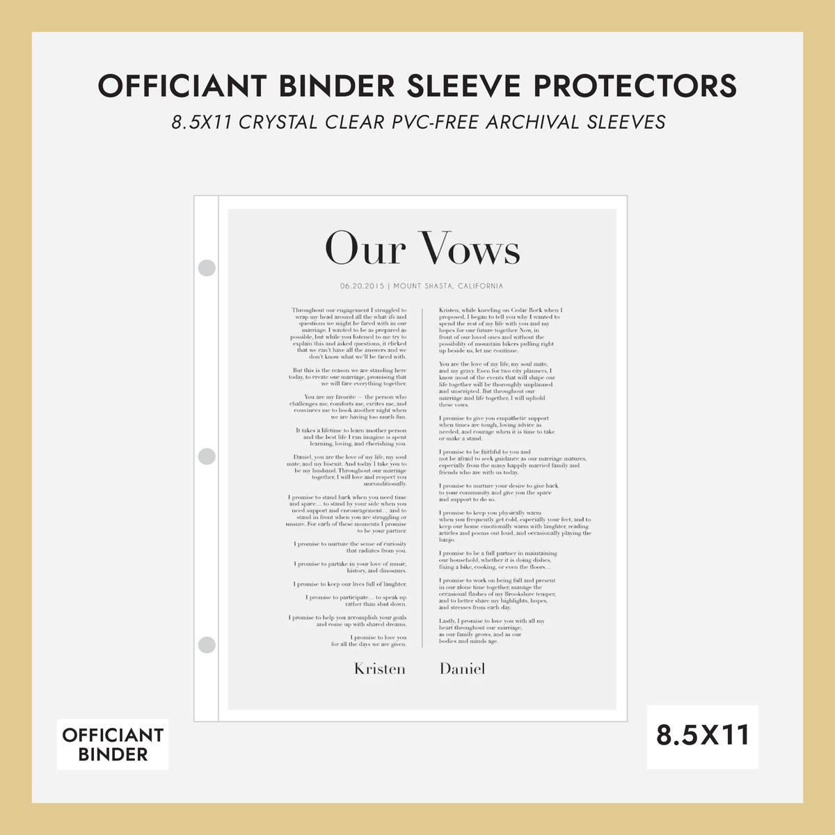 8.5x11 Officiant Binder Sheet Protectors (for 8.5 x 11 Documents) Set Of 10