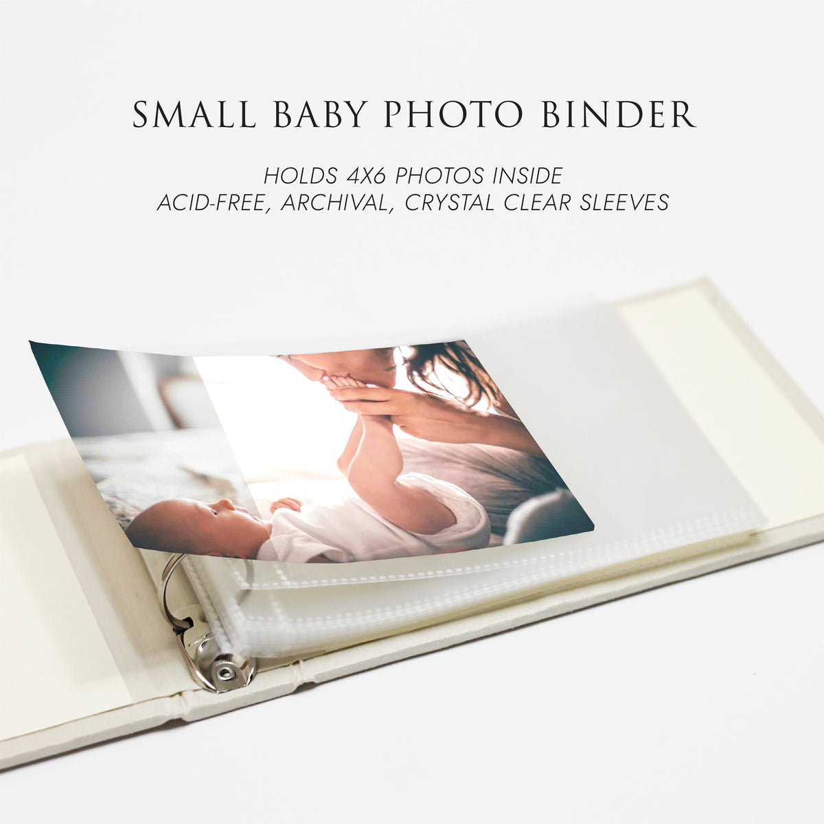 Small Baby Photo Binder | for 4x6 Photos | with Champagne Silk Cover | Includes BABY Title On Cover