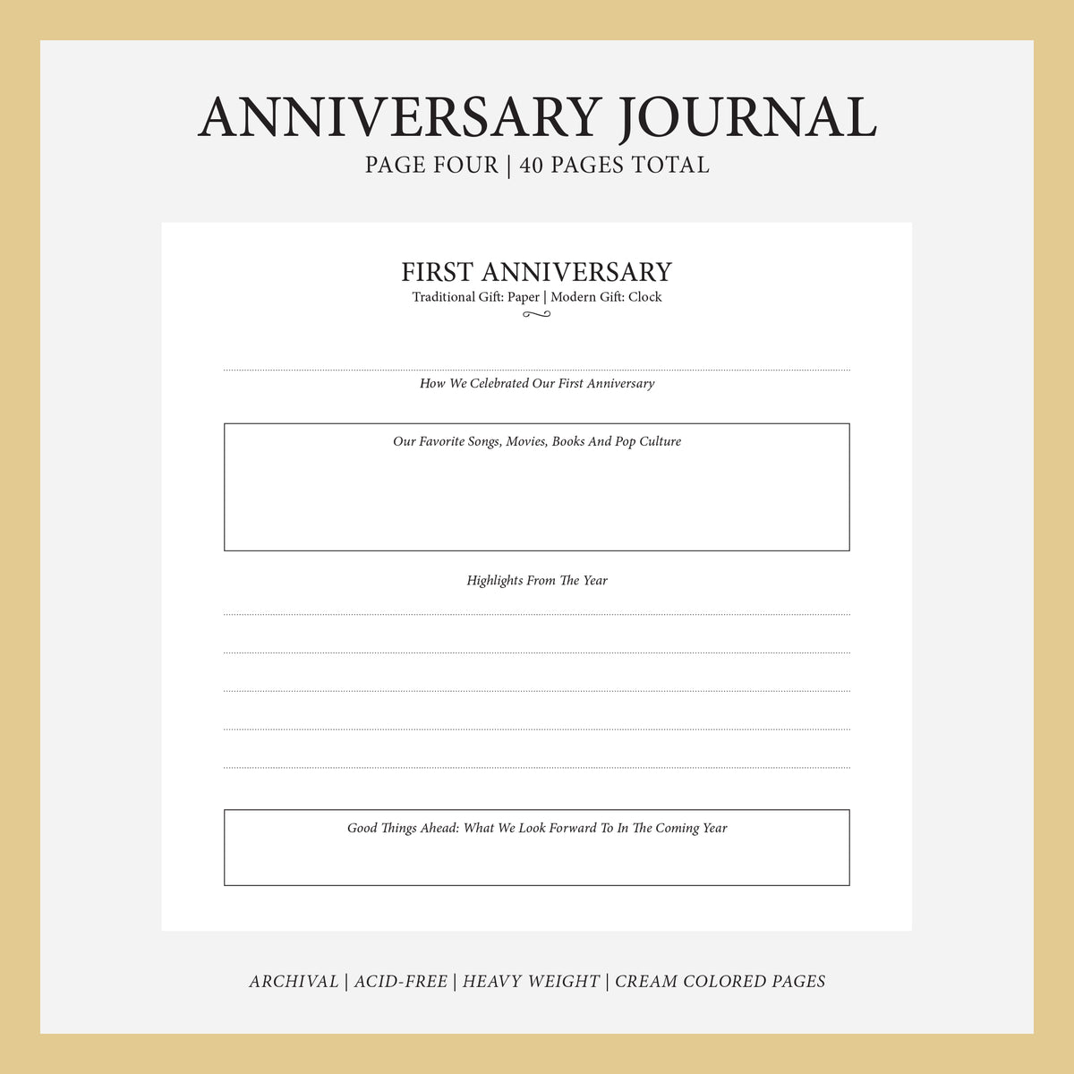 Anniversary Journal | Printed Cover: Ivory Script | Available Personalized
