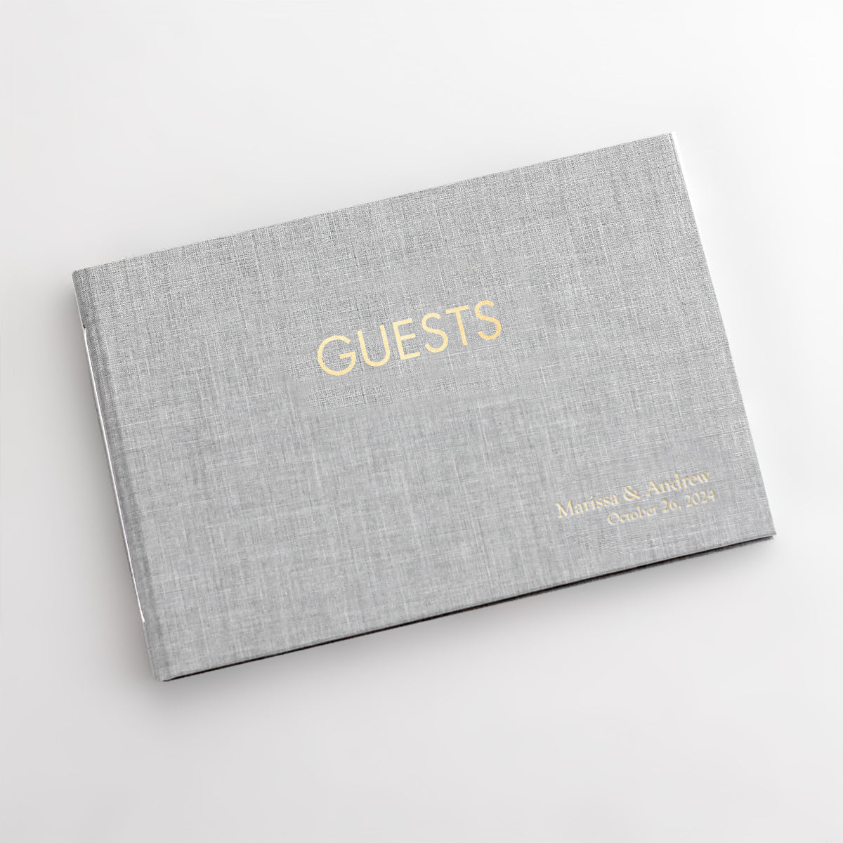 Guestbook Embossed with “Guests” | Cover: Dove Gray Linen | Available Personalized