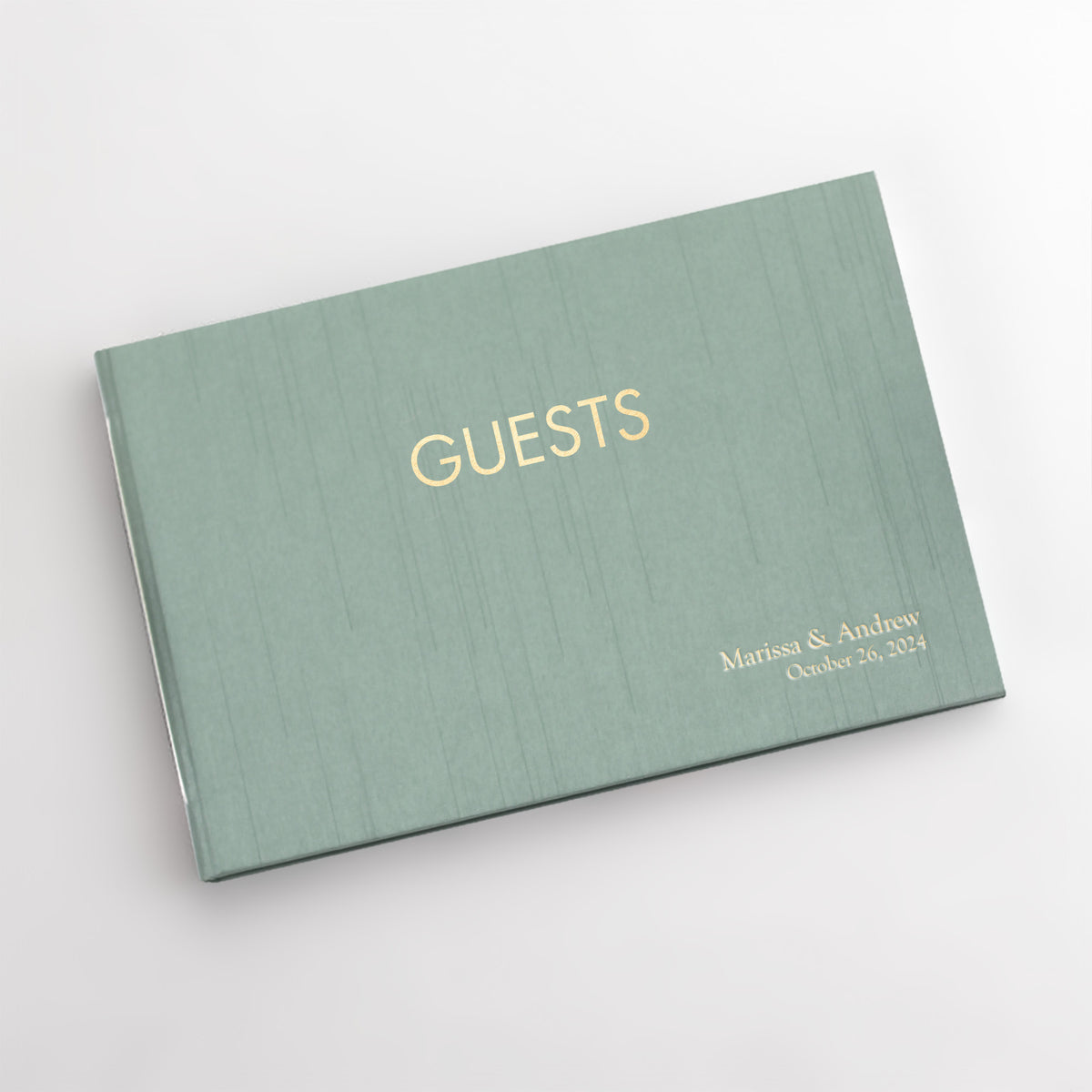 Guestbook Embossed with “Guests” | Cover: Misty Blue Silk | Available Personalized