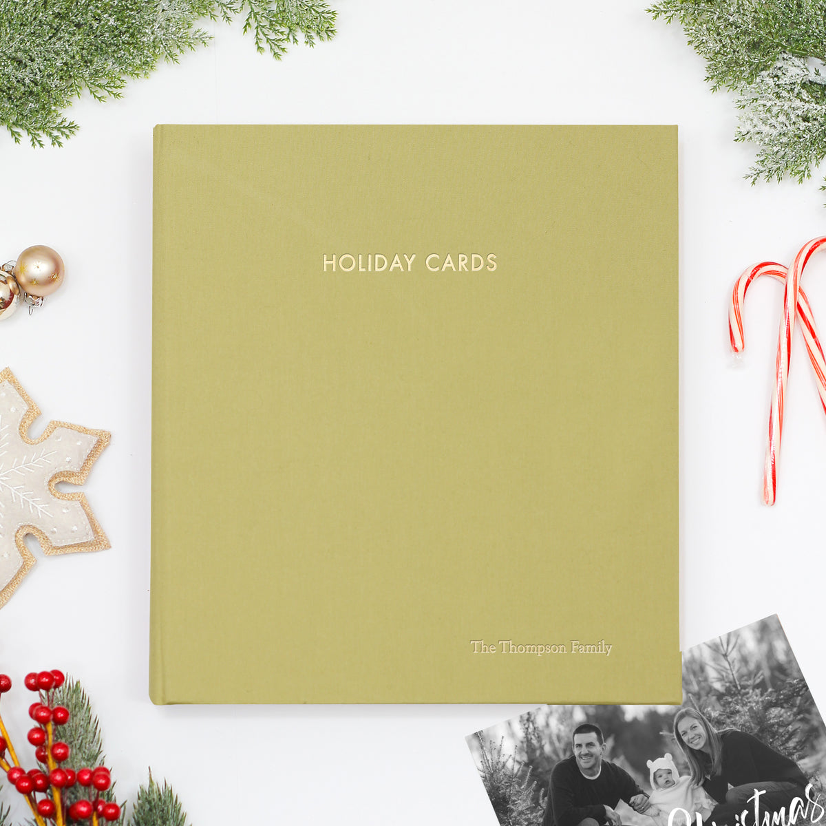 Holiday Card Album | Cover: Celery Cotton | Embossed with “Holiday Cards” | Available Personalized