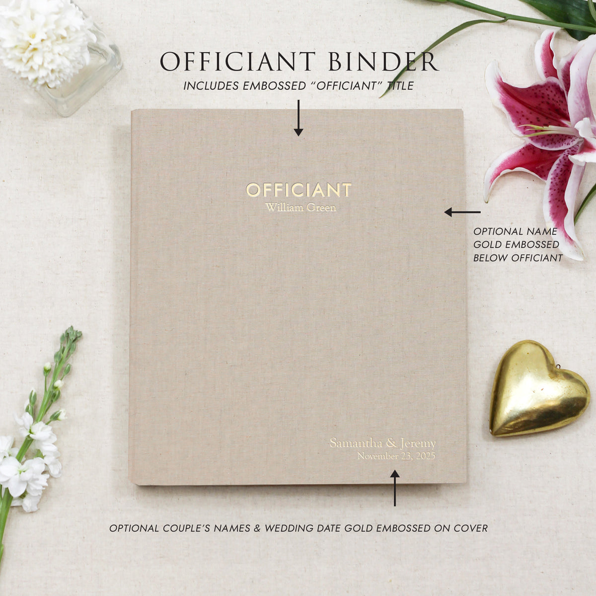 Officiant Binder | Cover: Natural Linen | Available Personalized