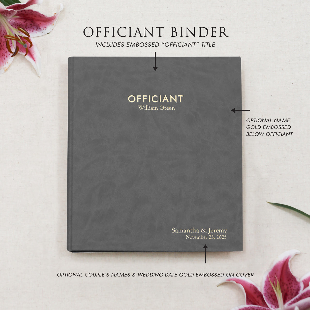 Officiant Binder | Cover: Slate Vegan Leather | Available Personalized