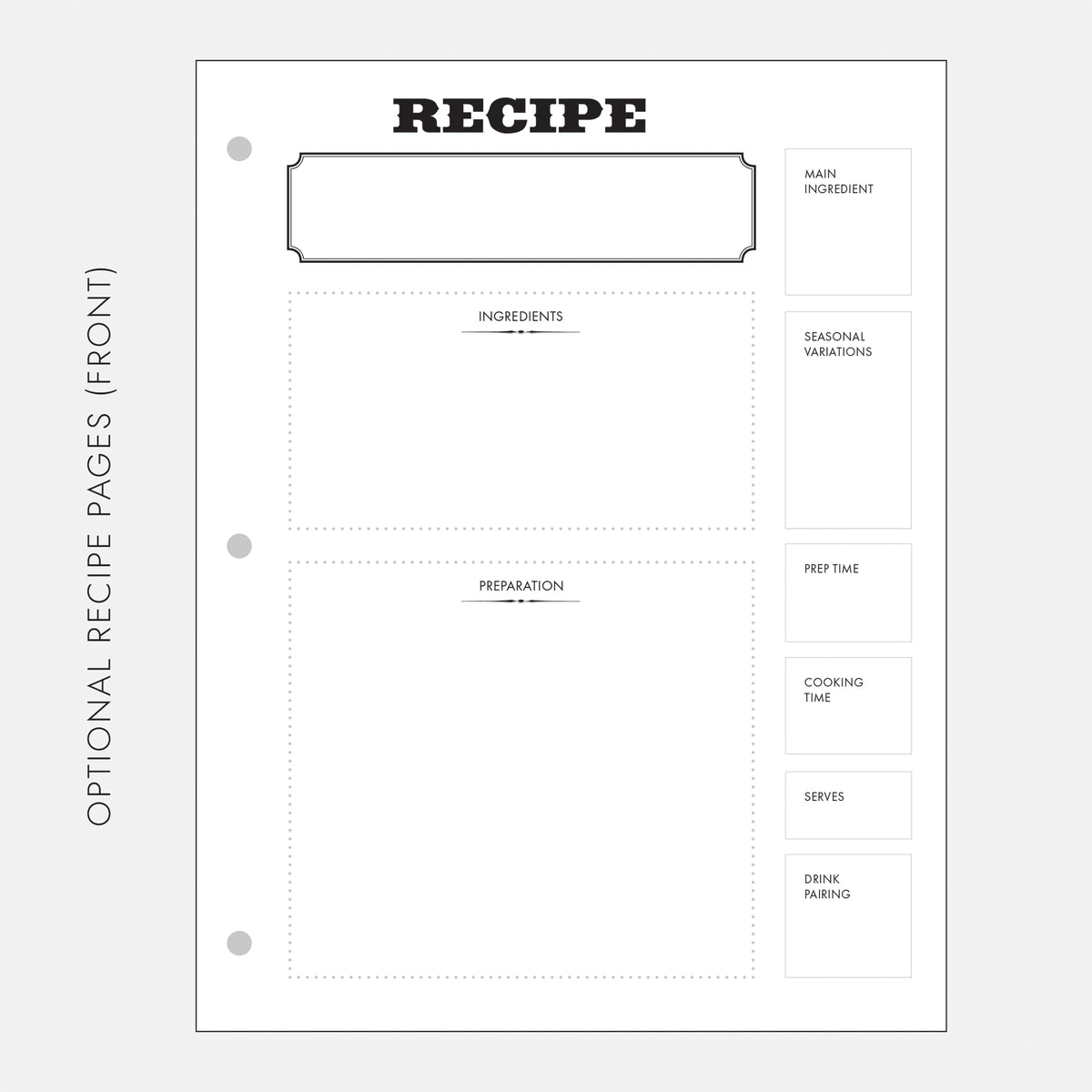 Recipe Journal Refill Pages (Recipe Pages)