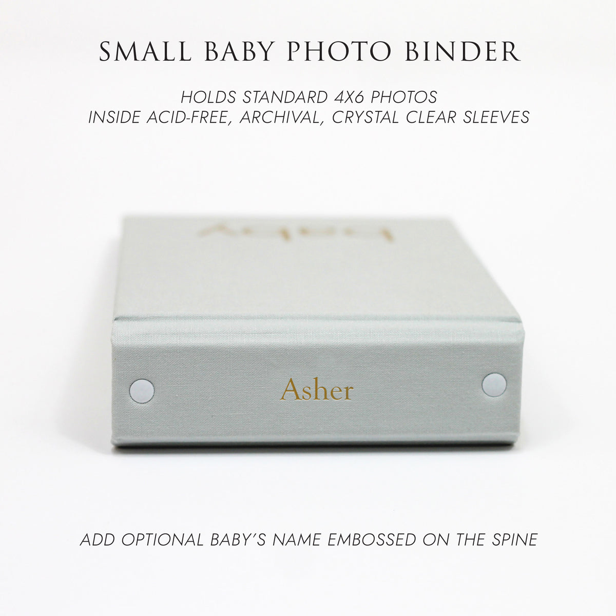 Small Baby Photo Binder | for 4x6 Photos | with Pastel Blue Cotton Cover | Includes BABY Title On Cover