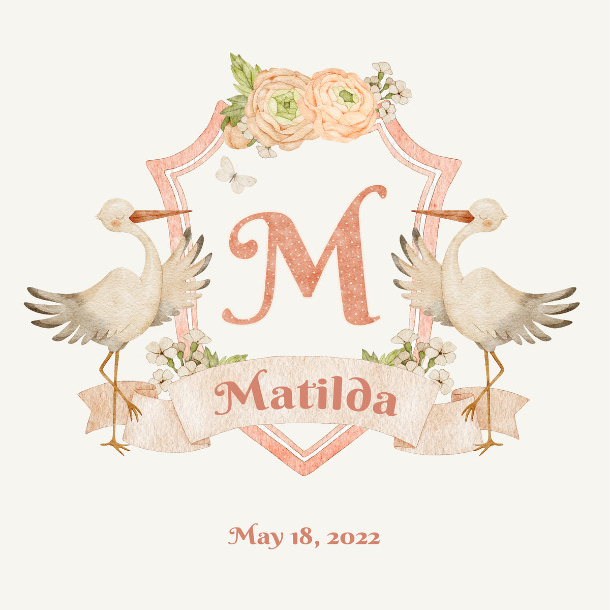Baby&#39;s First Book | Printed Cover: Stork Monogram Baby Pink | Available Personalized