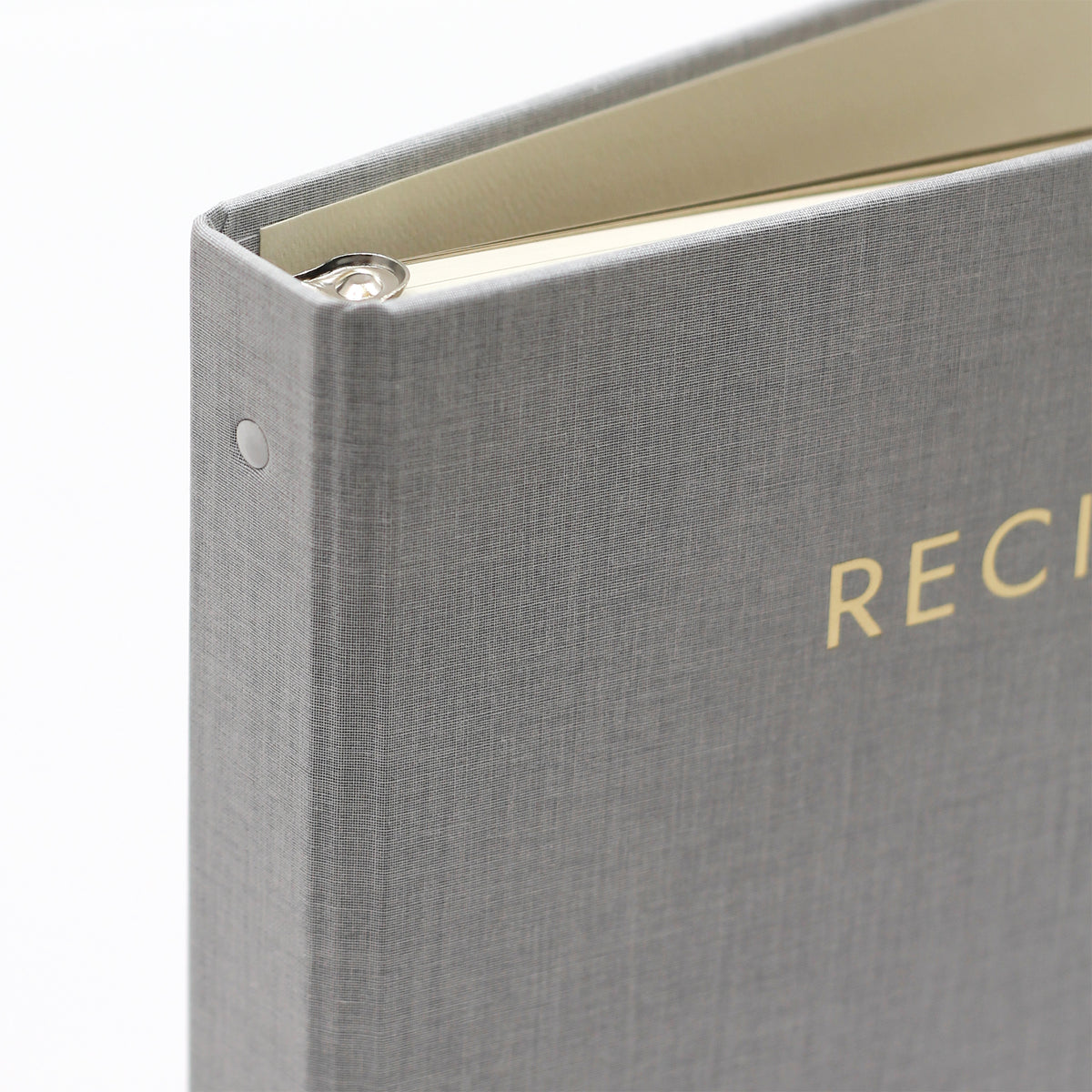 Recipe Journal Embossed with &quot;RECIPES&quot; covered with Dove Gray Linen