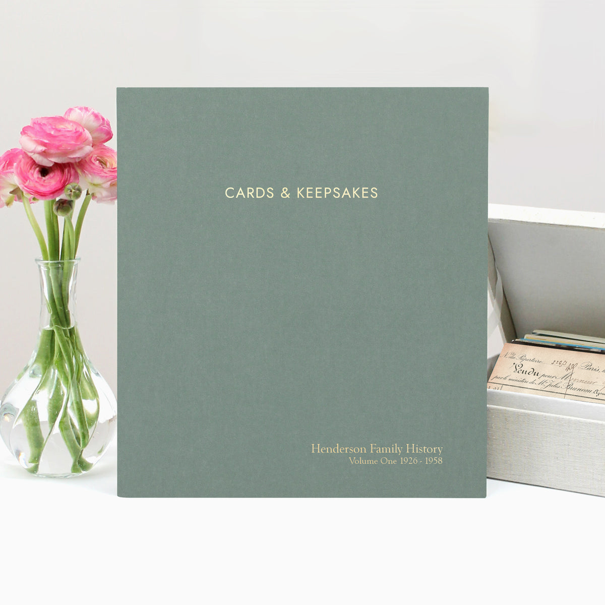 Cards & Keepsakes Binder | Cover: Jade Green Cotton | Available Personalized