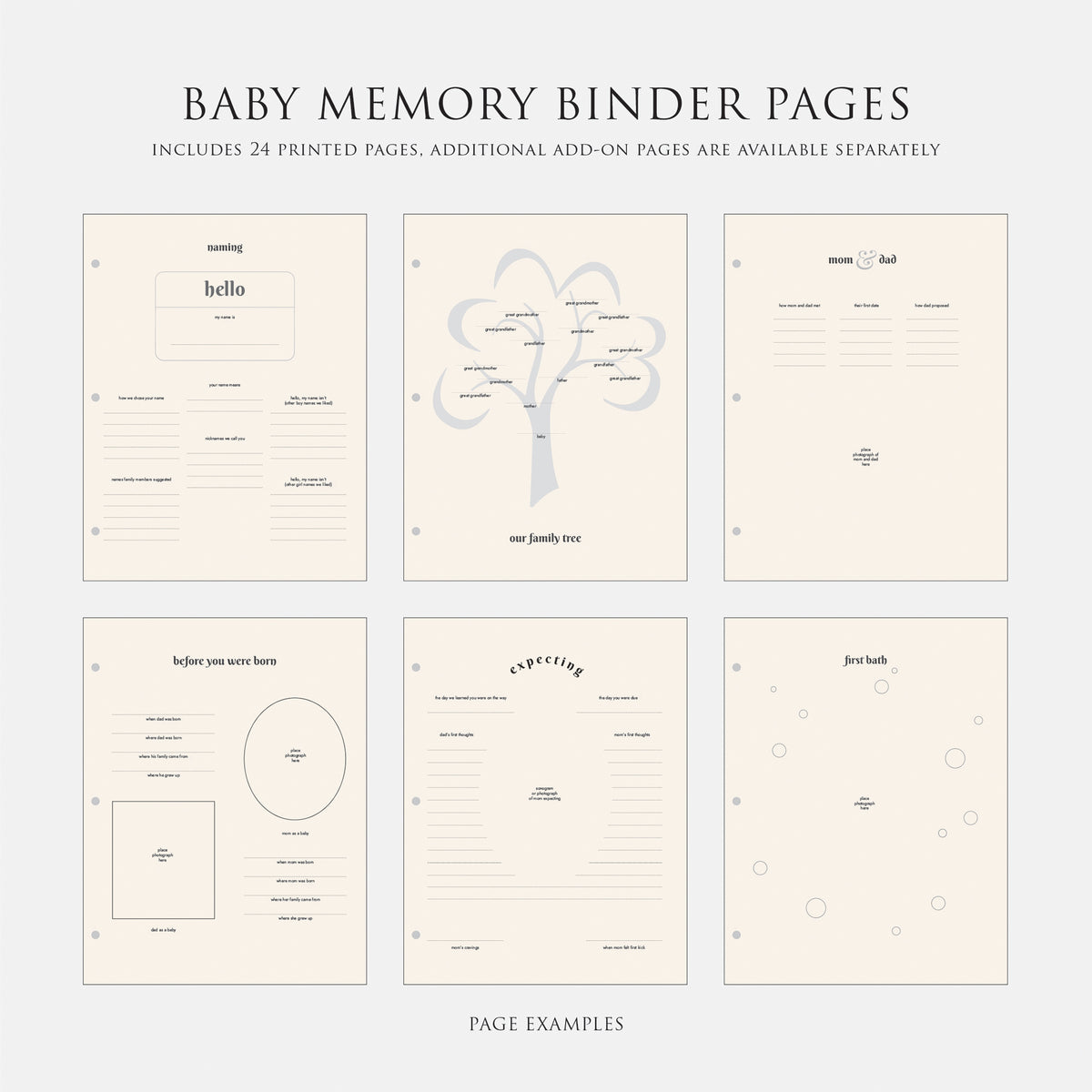 Personalized Baby Memory Binder with Celery Cotton Cover | Select Your Own Pages