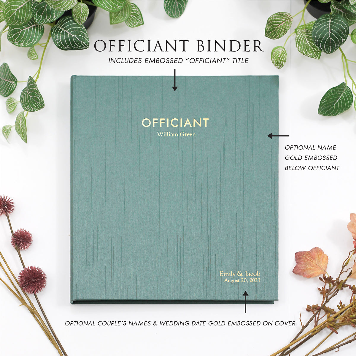 Officiant Binder with Jade Silk Cover