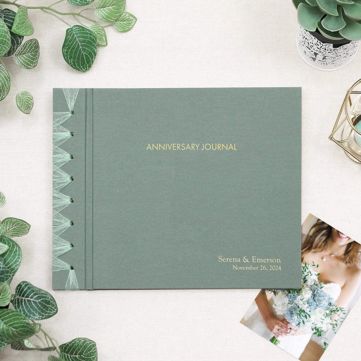 Anniversary Journal | Cover: Jade Green Cotton | Available Personalized