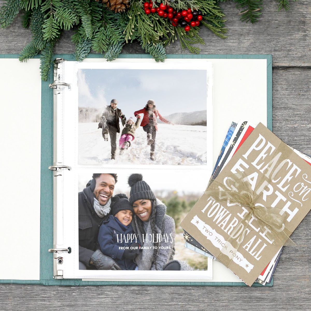 Holiday Card Album | Cover: Pearl Vegan Leather | Embossed with “Holiday Cards” | Available Personalized
