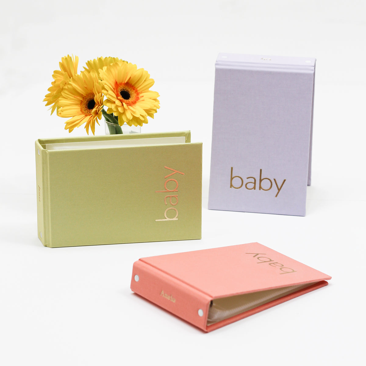Small Baby Photo Binder | for 4x6 Photos | with Jade Silk Cover | Includes BABY Title On Cover