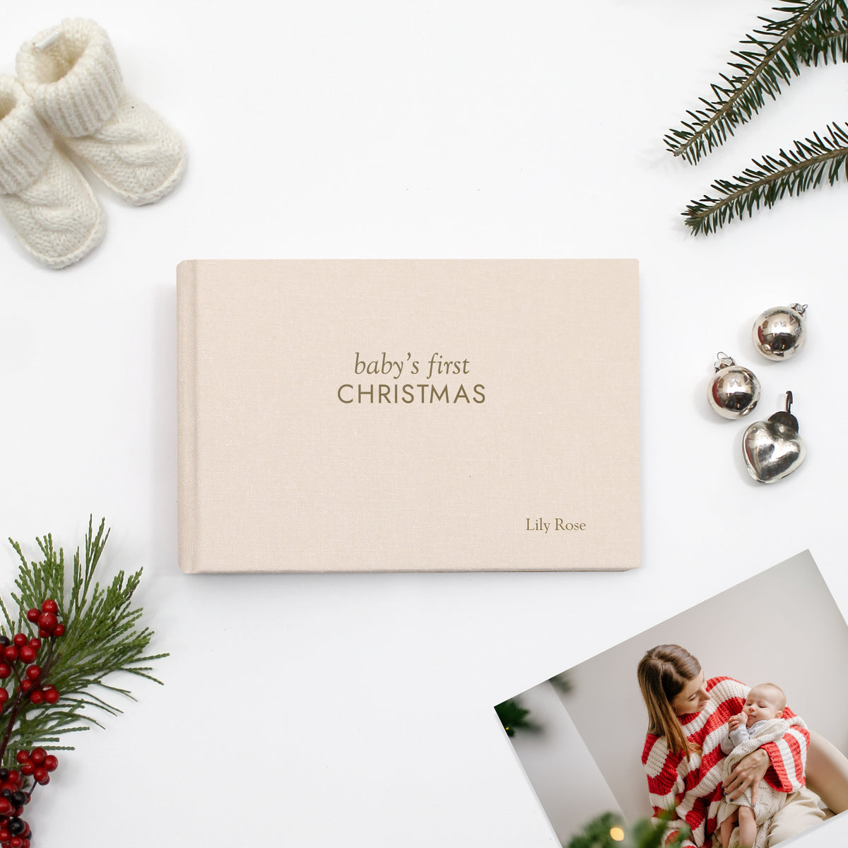 Baby's First Christmas Album | Ballet Pink Cotton Cover | for 4x6 or 5x7 Photos