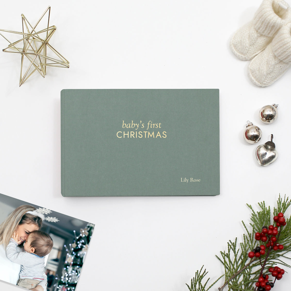 Baby's First Christmas Album | Jade Cotton Cover | for 4x6 or 5x7 Photos