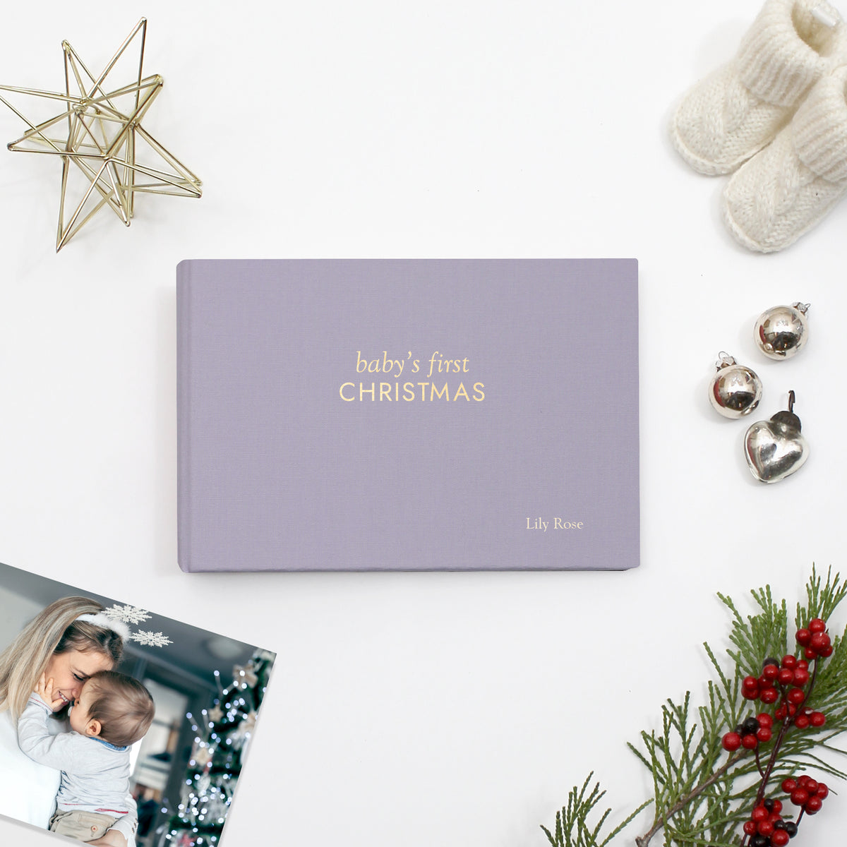 Baby's First Christmas Album | Lavender Cotton Cover | for 4x6 or 5x7 Photos