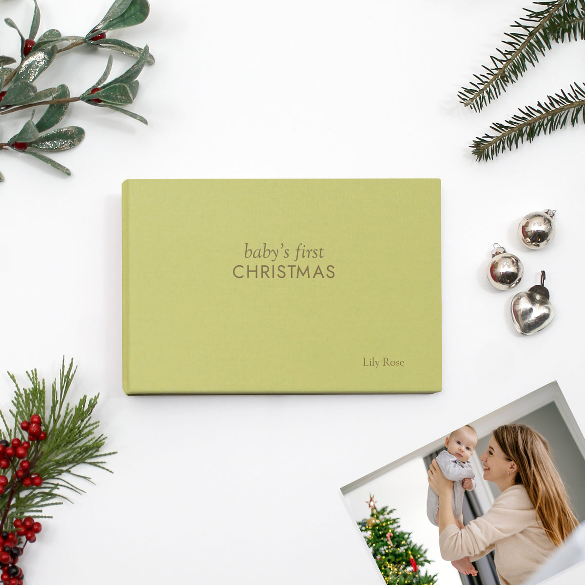 Baby's First Christmas Album | Light Green Cotton Cover | for 4x6 or 5x7 Photos