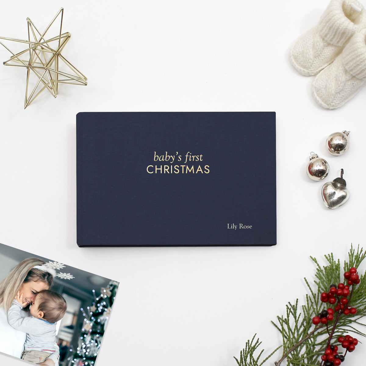 Baby's First Christmas Album | Navy Blue Cotton Cover | for 4x6 or 5x7 Photos