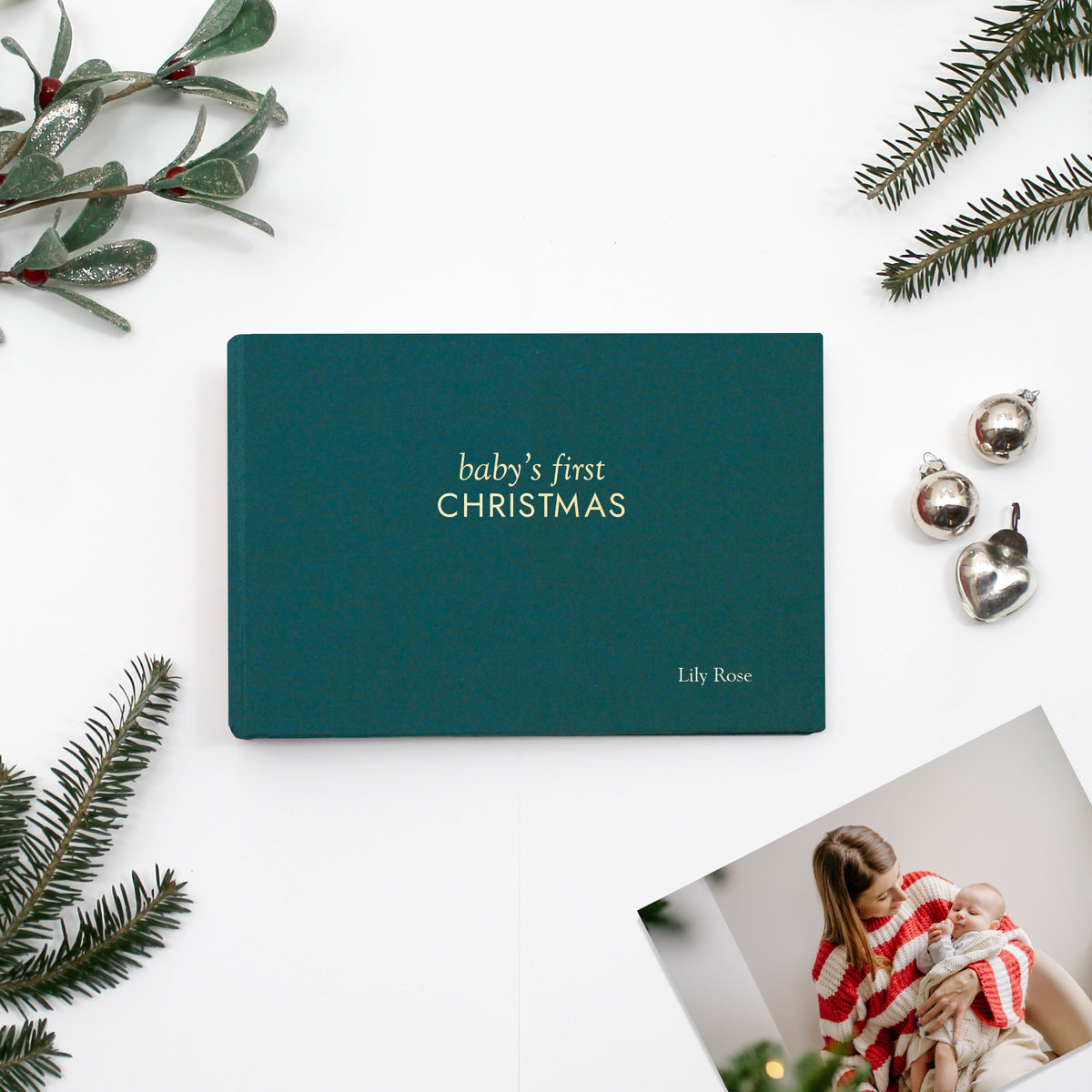 Baby's First Christmas Album | Teal Blue Cotton Cover | for 4x6 or 5x7 Photos