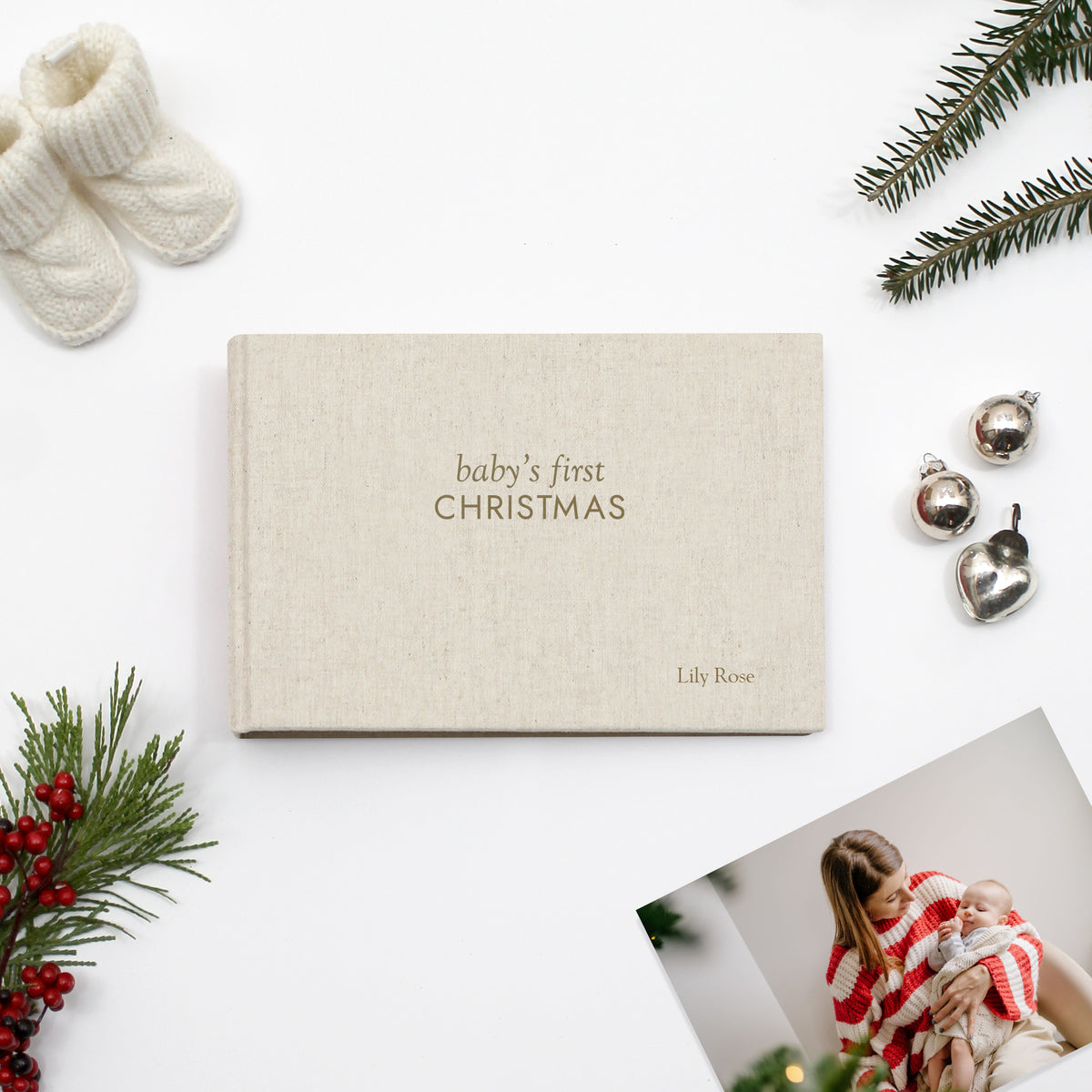 Baby's First Christmas Album | Natural Linen Cover | for 4x6 or 5x7 Photos