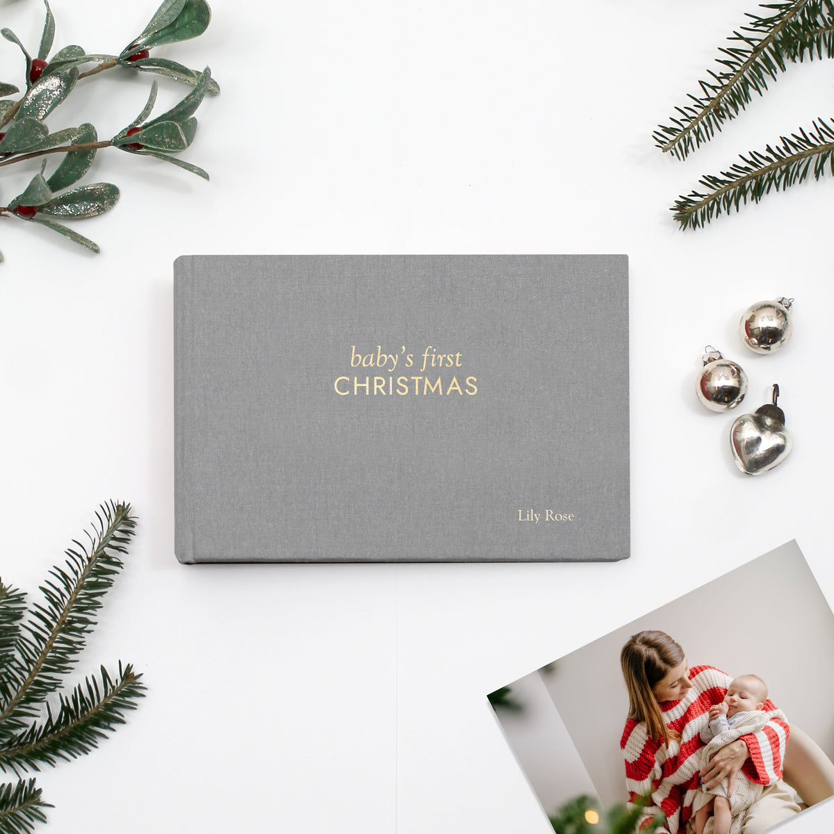 Baby's First Christmas Album | Silver Silk Cover | for 4x6 or 5x7 Photos