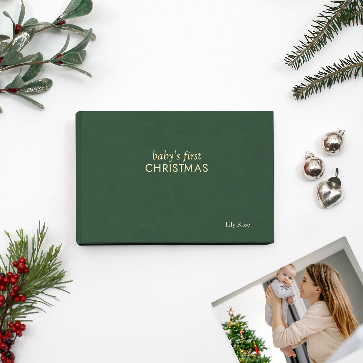 Baby's First Christmas Album | Pine Green Vegan Cover | for 4x6 or 5x7 Photos