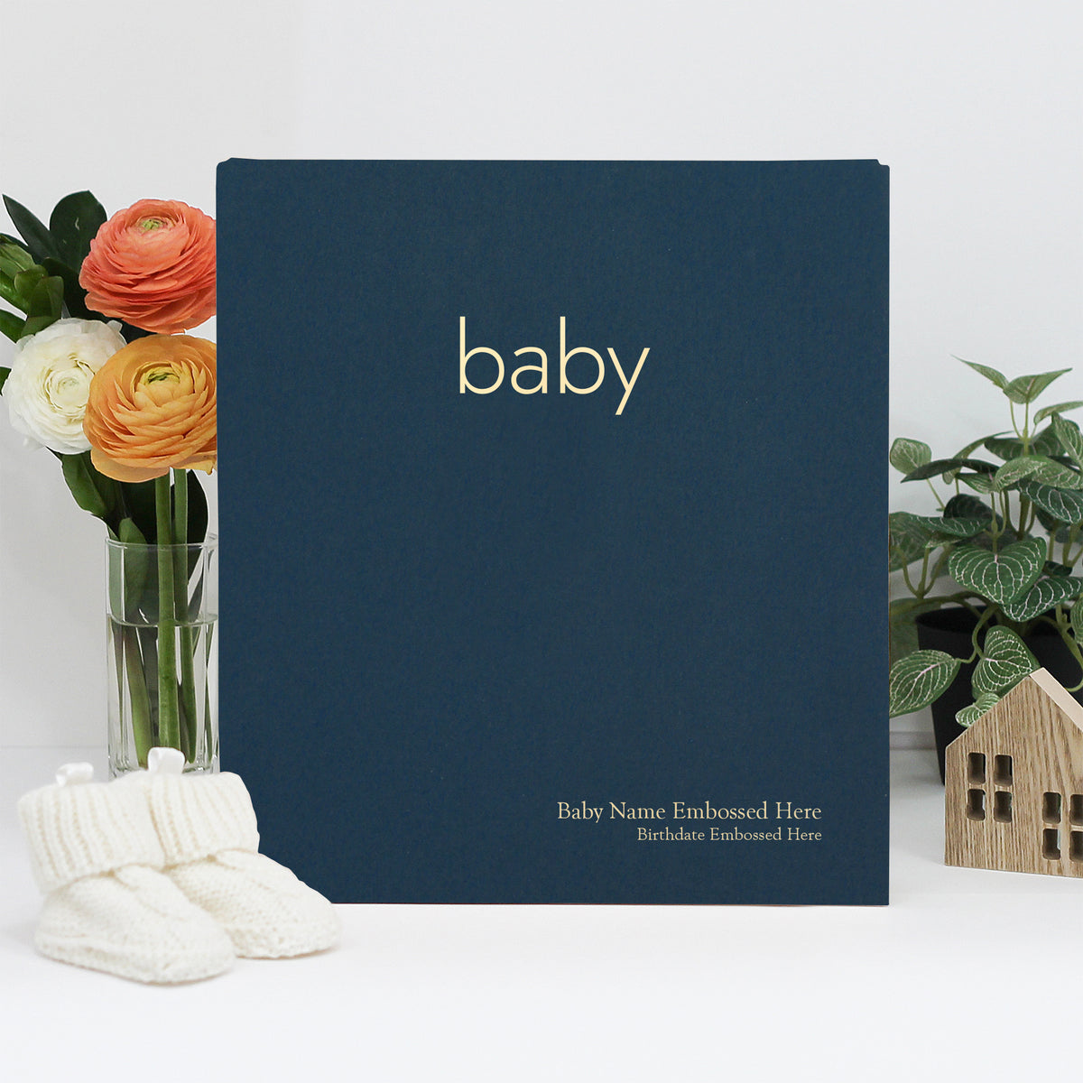 Personalized Baby Memory Binder | Cover: Navy Blue Cotton | Select Your Own Pages
