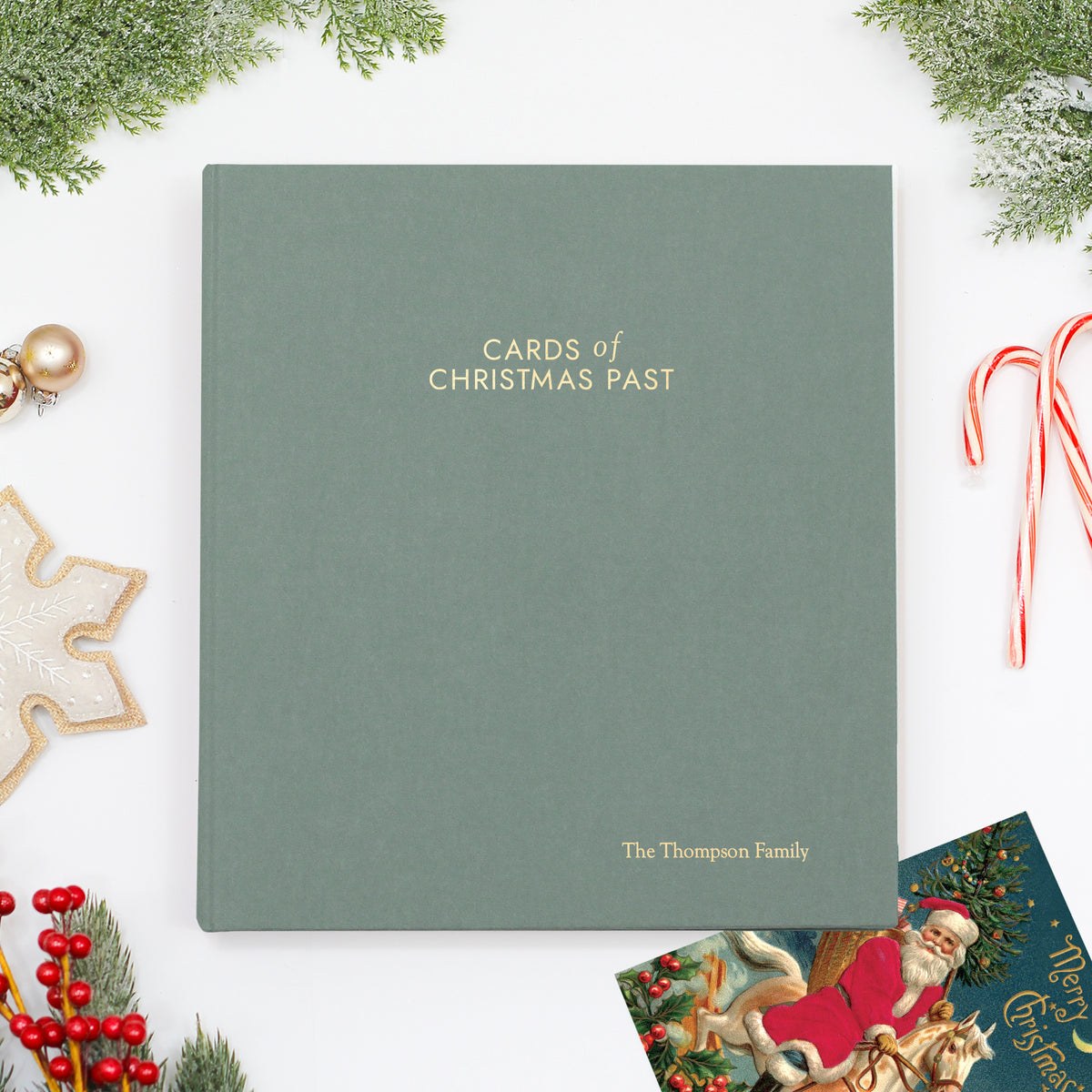 Cards of Christmas Past Album | Cover: Jade Green Cotton | Available Personalized