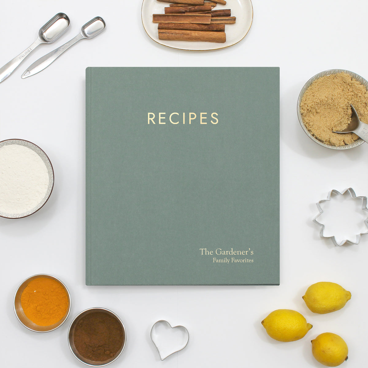 Recipe Journal Embossed with "RECIPES" covered with Jade Green Cotton