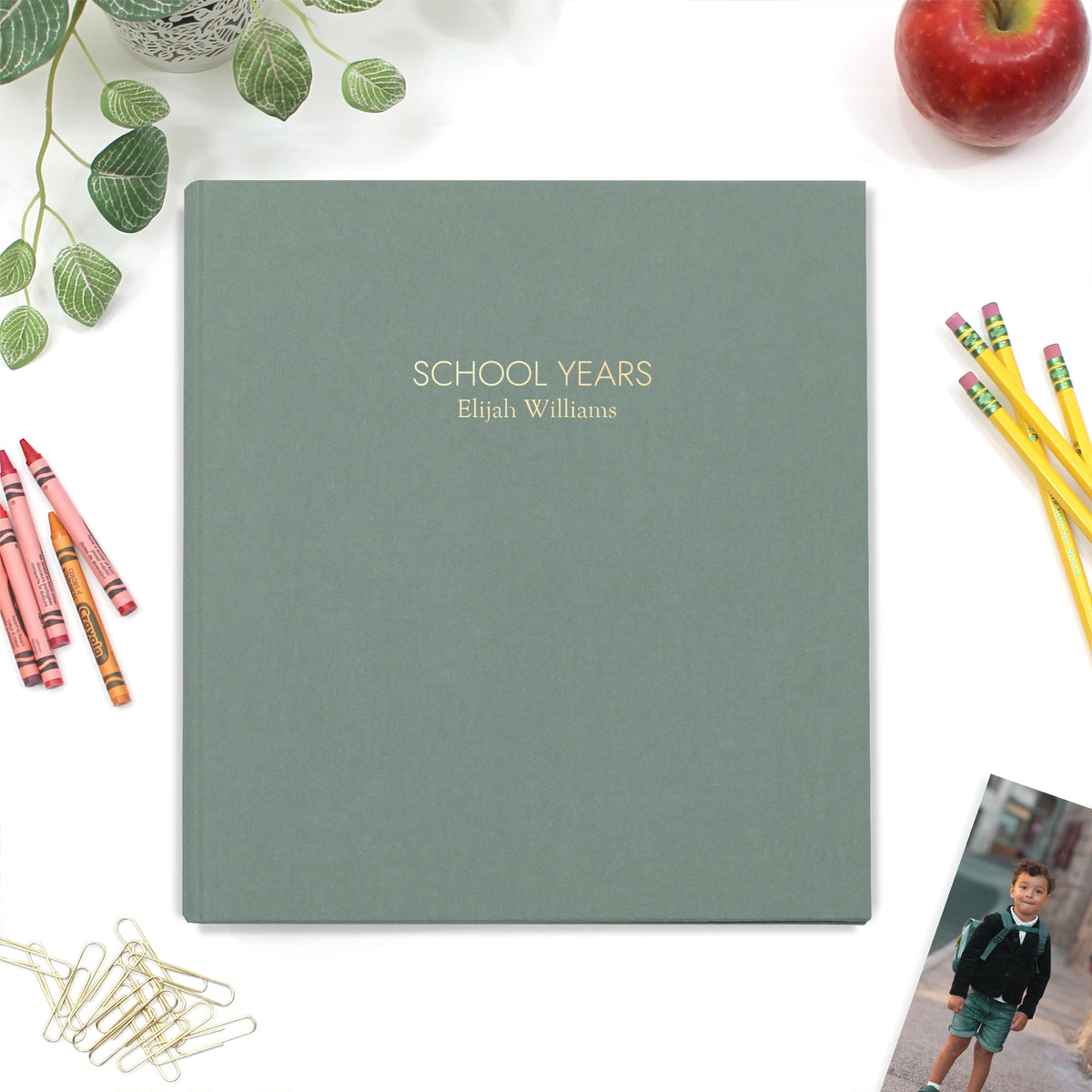 School Years Memory Binder with Jade Green Cotton Cover