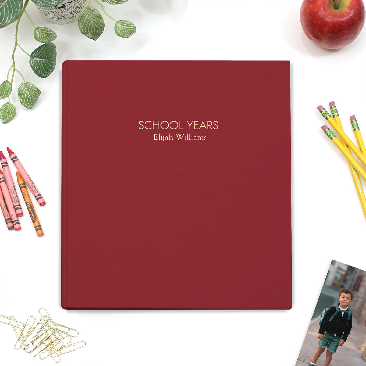 School Years Memory Binder with Cranberry Red Cotton Cover