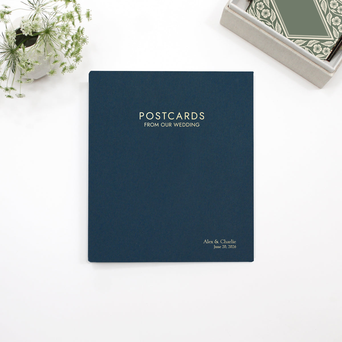 Postcards From Our Wedding Guestbook | Cover: Navy Blue Cotton | Available Personalized