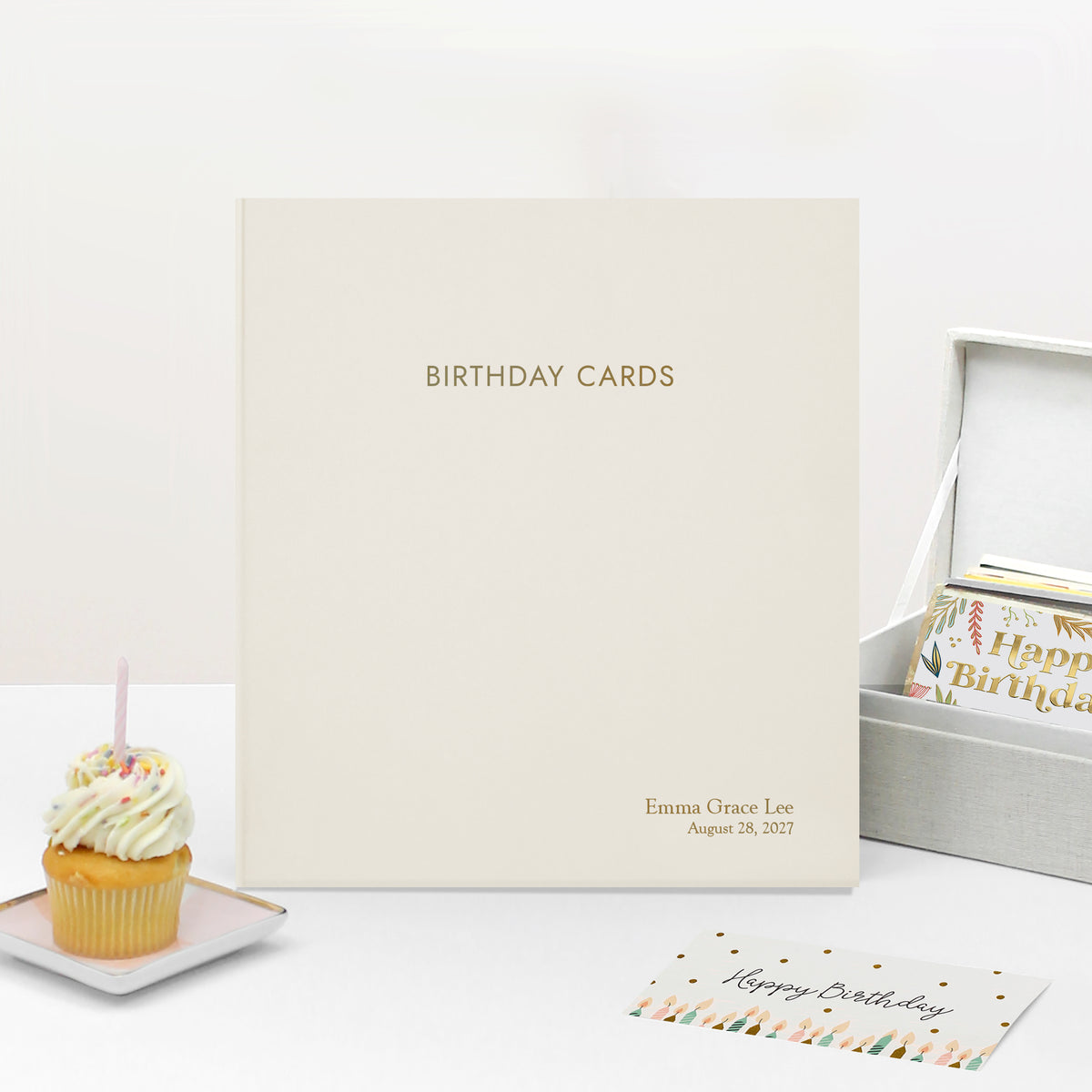The Birthday Card Binder | Pearl White Vegan Leather