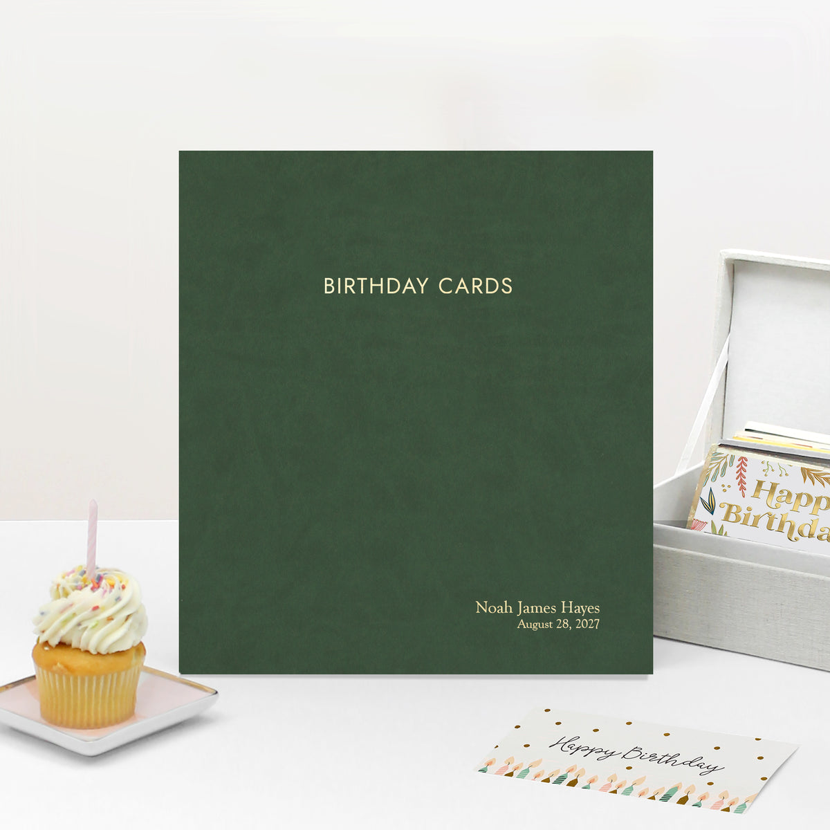 The Birthday Card Binder | Pine Green Vegan Leather