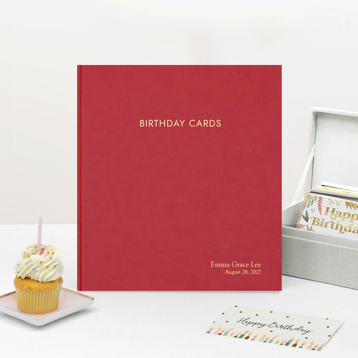 The Birthday Card Binder | Red Vegan Leather
