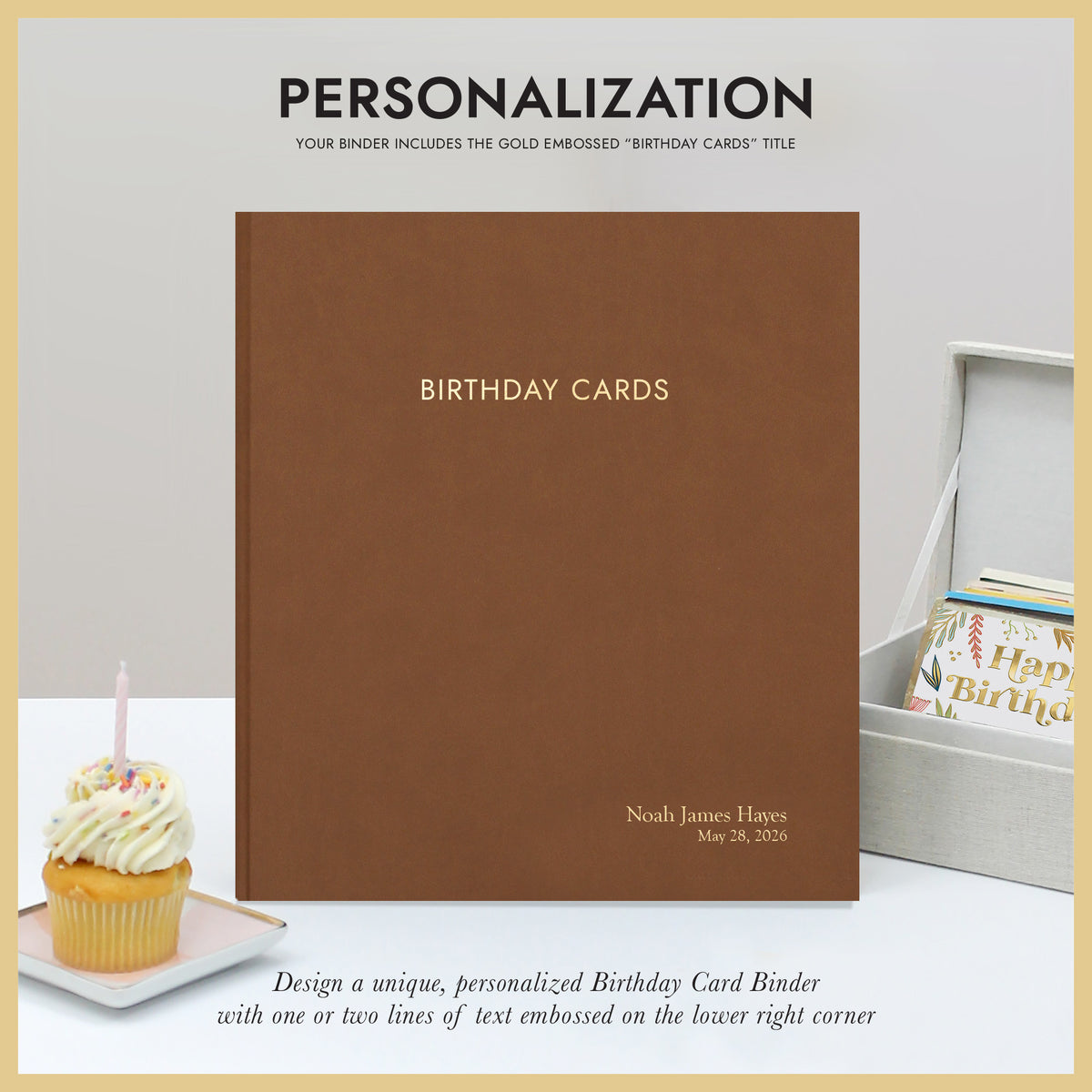 The Birthday Card Binder | Brown Vegan Leather