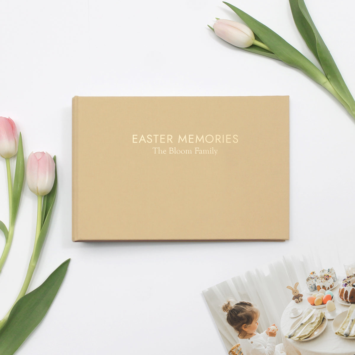 Easter Memories Album | with Buttercup Yellow Cotton Cover | Includes Embossed Family Name