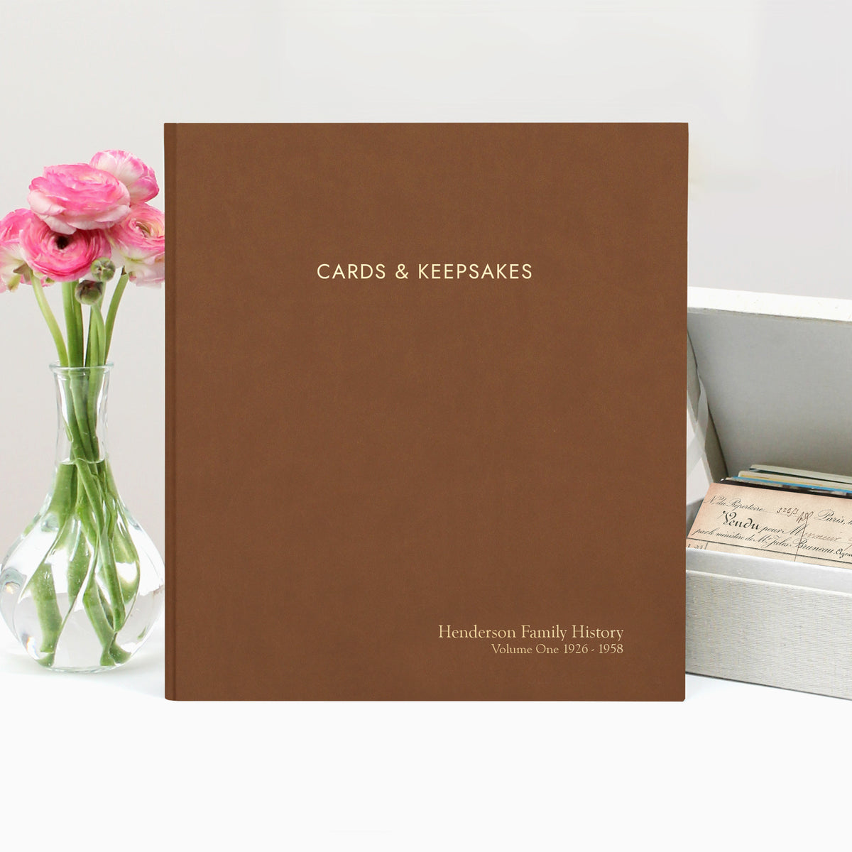 Cards & Keepsakes Binder | Cover: Brown Vegan Leather | Available Personalized