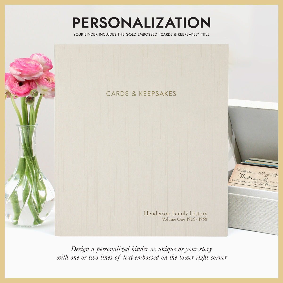Cards & Keepsakes Binder | Cover: Champagne Silk | Available Personalized