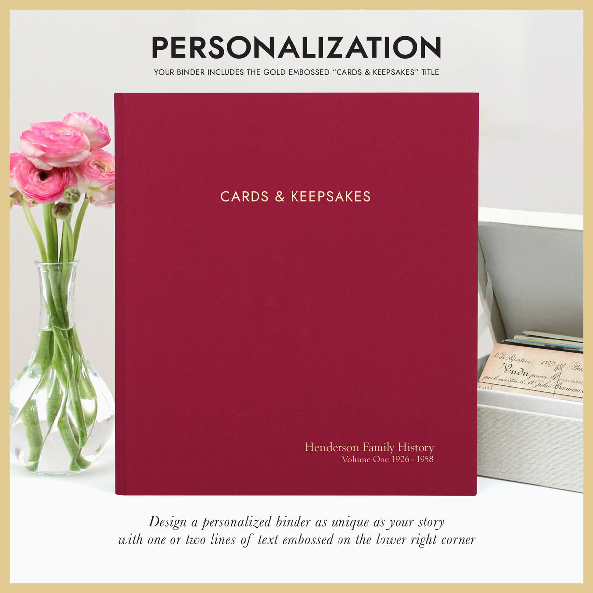 Cards & Keepsakes Binder | Cover: Cranberry Cotton | Available Personalized
