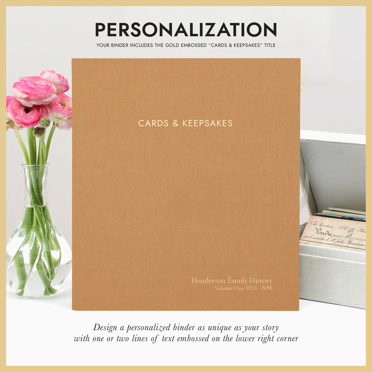 Cards & Keepsakes Binder | Cover: Gold Silk | Available Personalized