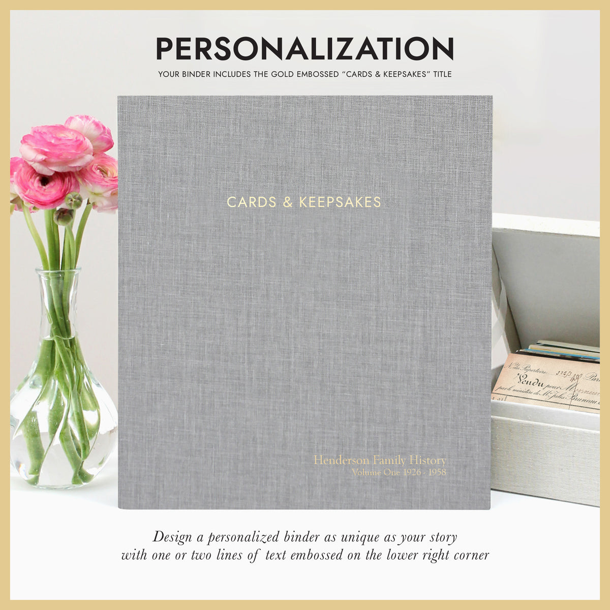 Cards & Keepsakes Binder | Cover: Gray Linen | Available Personalized