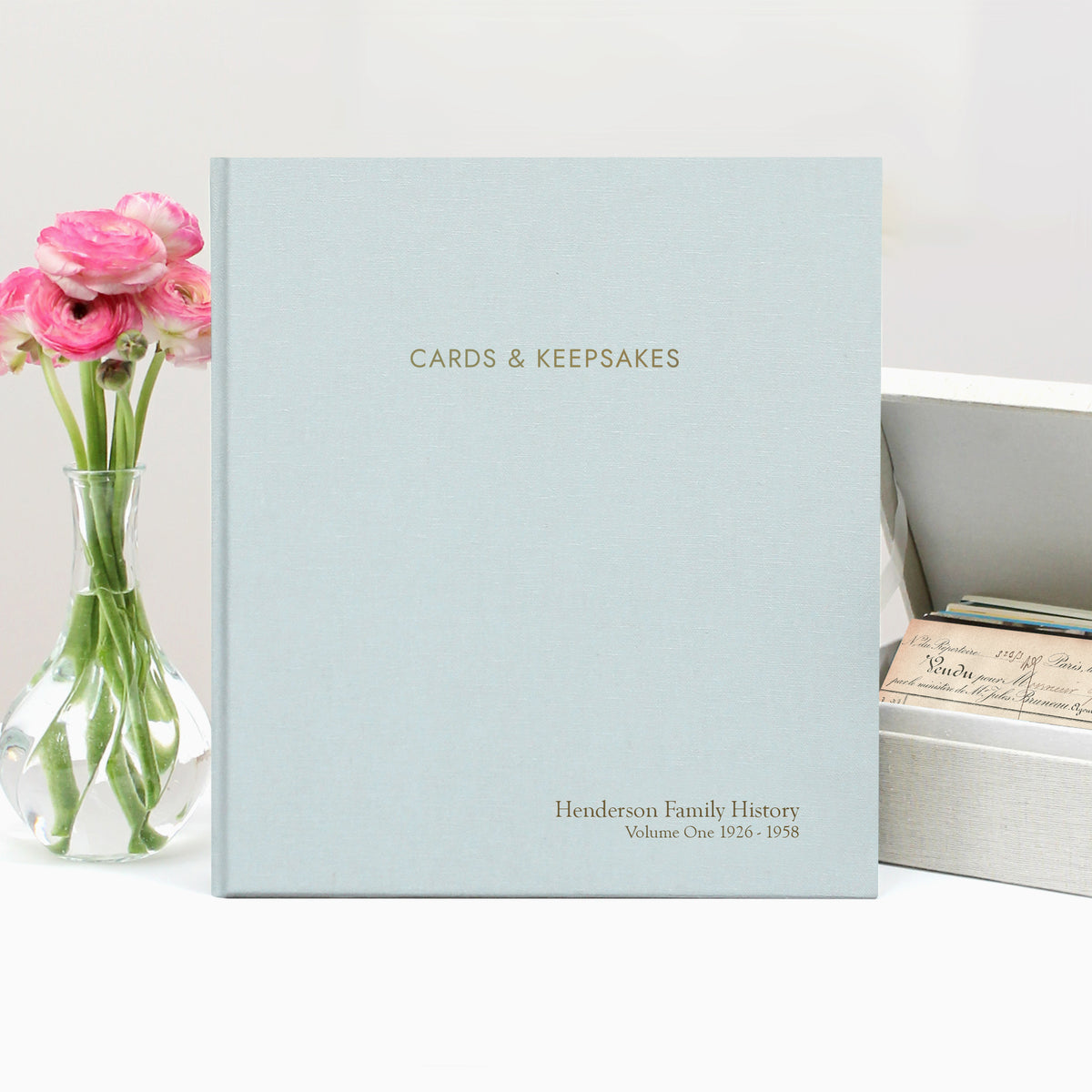 Cards & Keepsakes Binder | Cover: Light Blue Cotton | Available Personalized