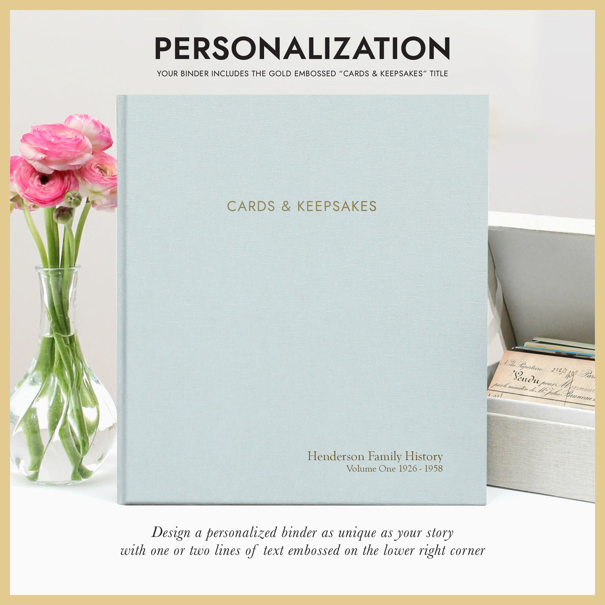 Cards & Keepsakes Binder | Cover: Light Blue Cotton | Available Personalized