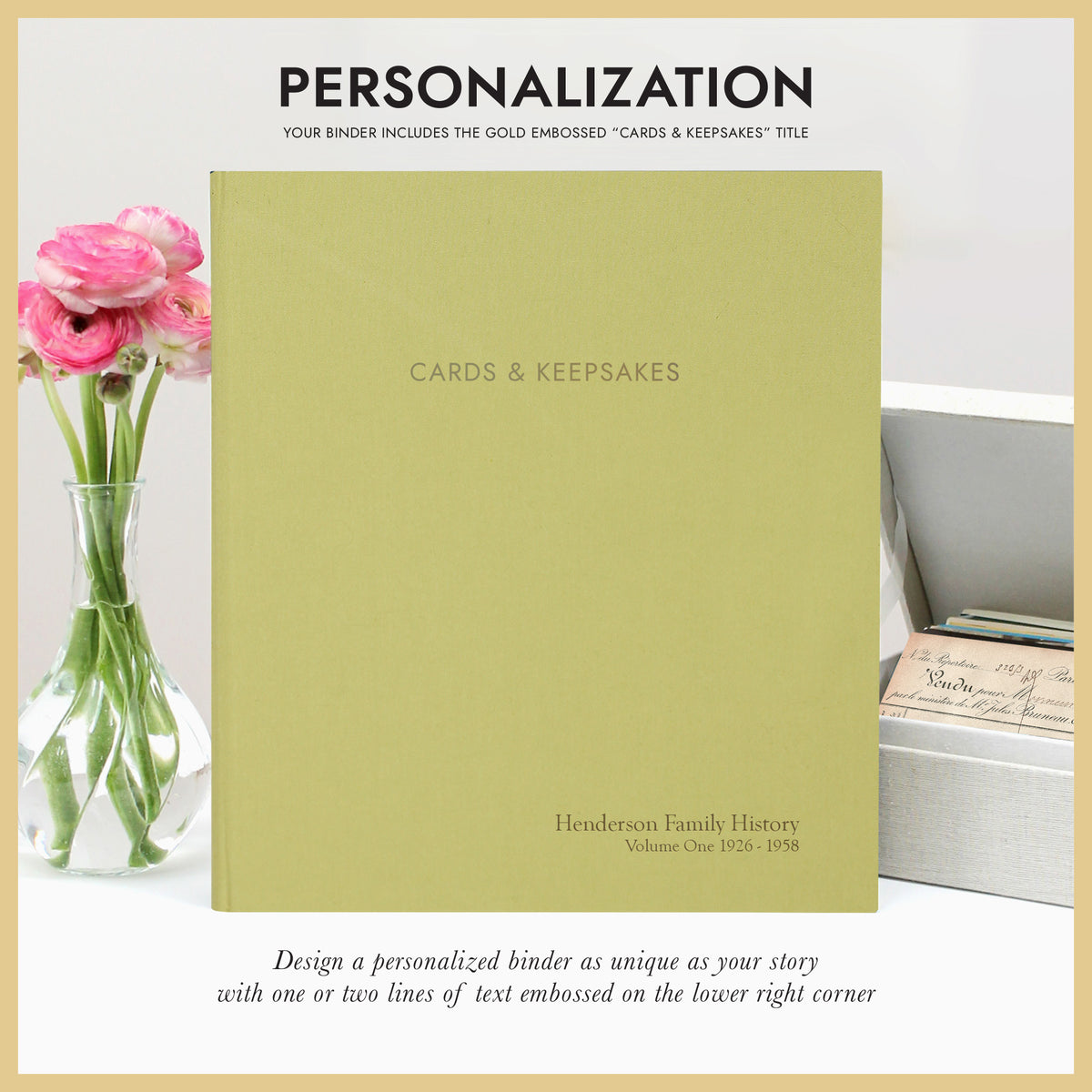 Cards & Keepsakes Binder | Cover: Light Green Cotton | Available Personalized