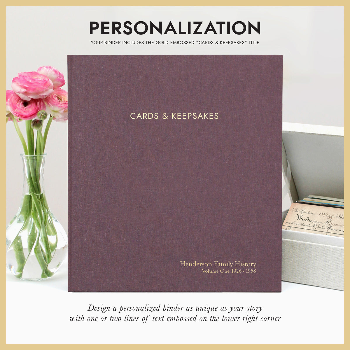 Cards & Keepsakes Binder | Cover: Purple Linen | Available Personalized