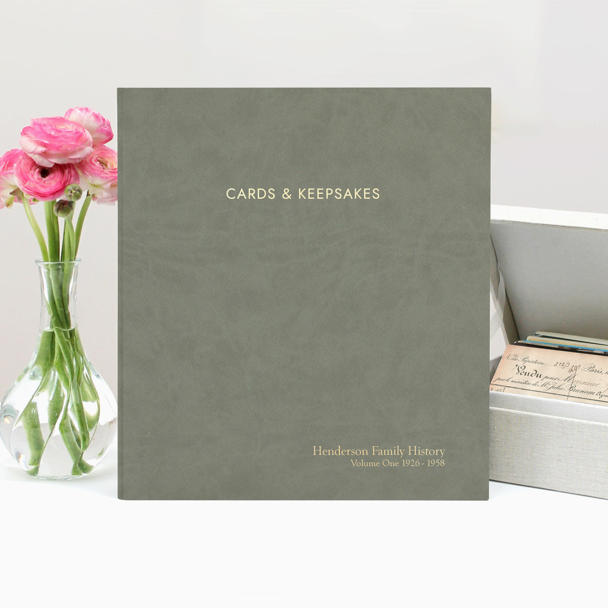 Cards & Keepsakes Binder | Cover: Moss Green Vegan Leather | Available Personalized