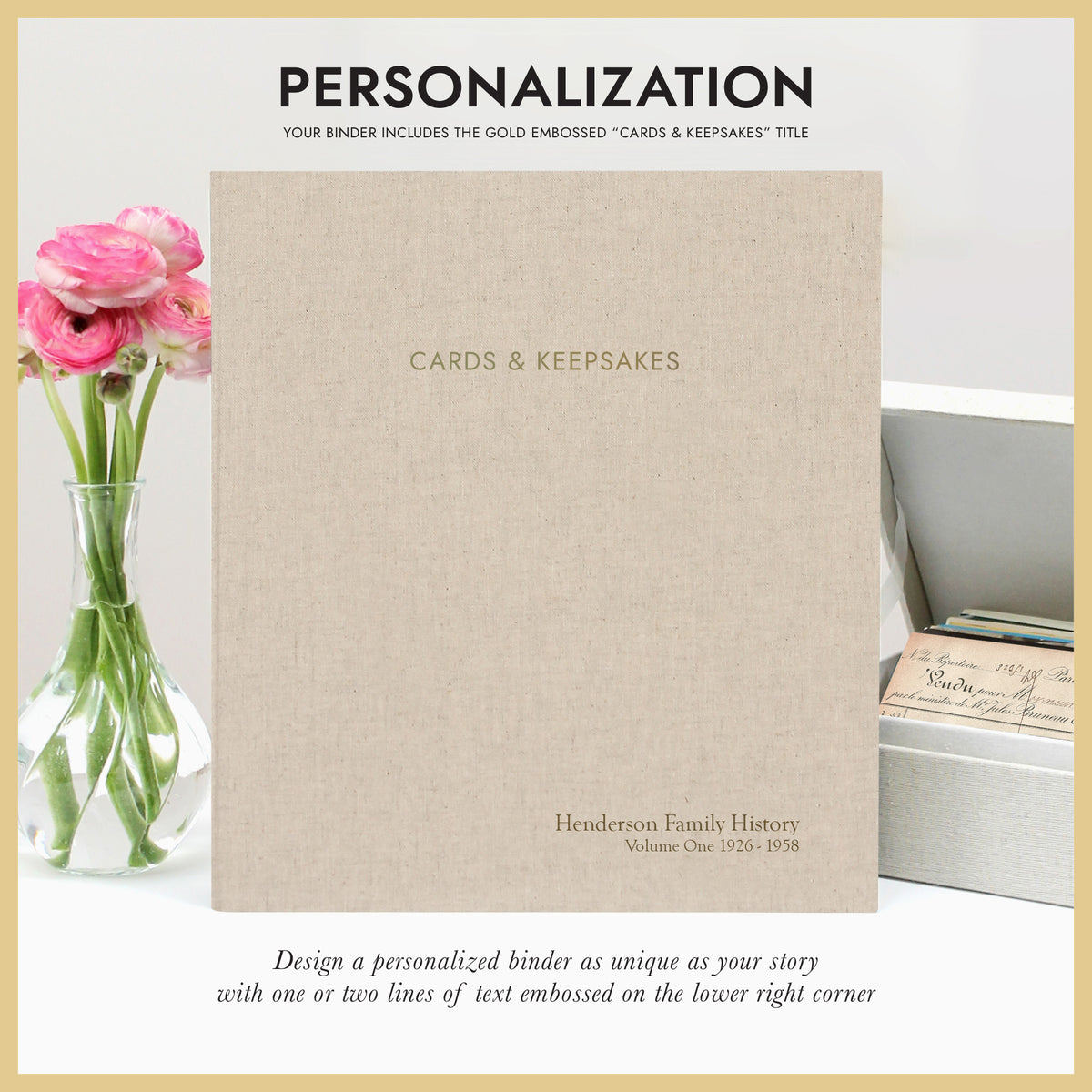 Cards & Keepsakes Binder | Cover: Natural Linen | Available Personalized