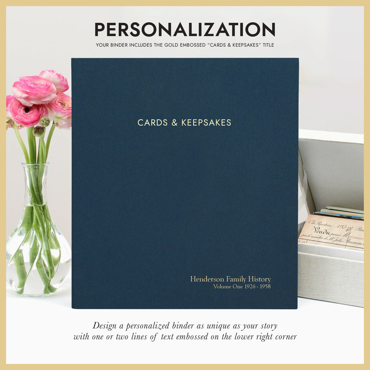 Cards & Keepsakes Binder | Cover: Navy Cotton | Available Personalized